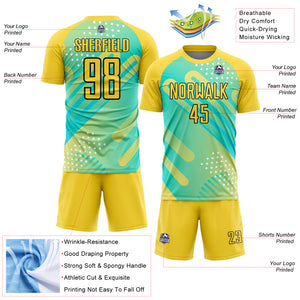 Custom Pea Green Yellow-Black Abstract Shapes Sublimation Soccer Uniform Jersey