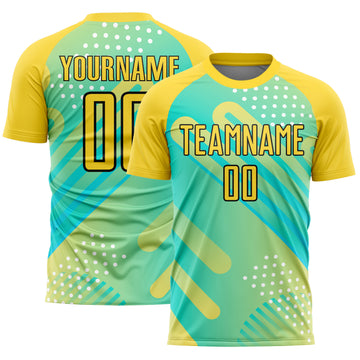 Custom Pea Green Yellow-Black Abstract Shapes Sublimation Soccer Uniform Jersey