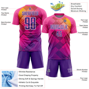 Custom Pink Purple-White Geometric Shapes Sublimation Soccer Uniform Jersey