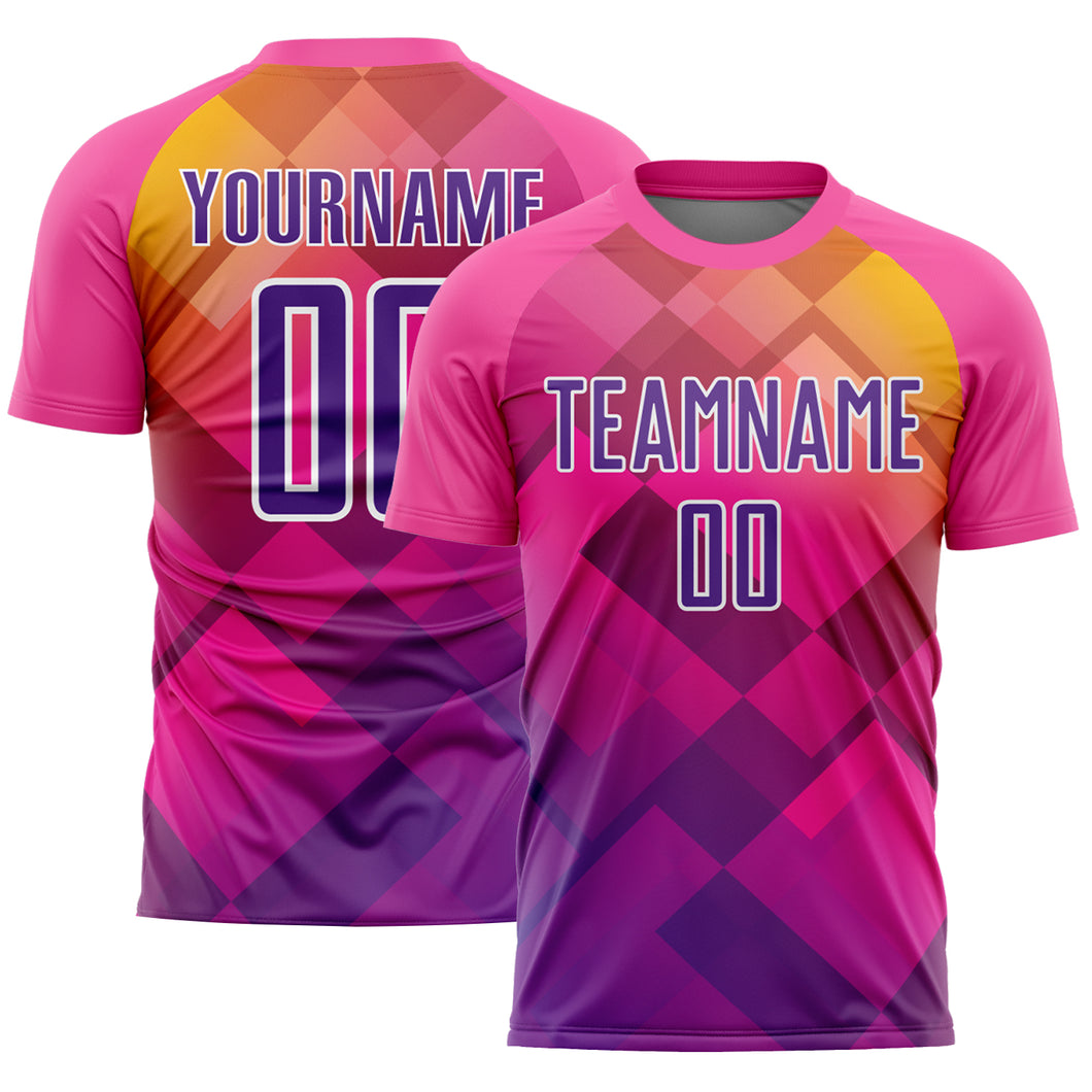 Custom Pink Purple-White Geometric Shapes Sublimation Soccer Uniform Jersey