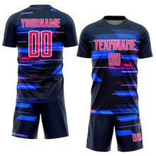 Load image into Gallery viewer, Custom Navy Pink-White Geometric Shapes Sublimation Soccer Uniform Jersey
