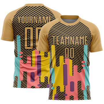 Custom Old Gold Black Lines Sublimation Soccer Uniform Jersey