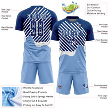 Load image into Gallery viewer, Custom Light Blue Royal-White Lines Sublimation Soccer Uniform Jersey
