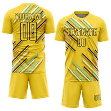 Load image into Gallery viewer, Custom Yellow Black Lines Sublimation Soccer Uniform Jersey
