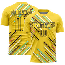 Load image into Gallery viewer, Custom Yellow Black Lines Sublimation Soccer Uniform Jersey
