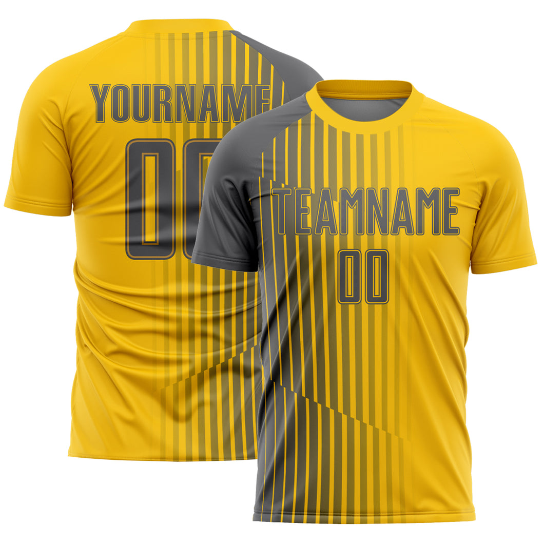 Custom Yellow Steel Gray Lines Sublimation Soccer Uniform Jersey