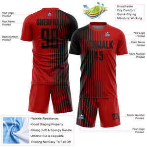 Custom Red Black Lines Sublimation Soccer Uniform Jersey