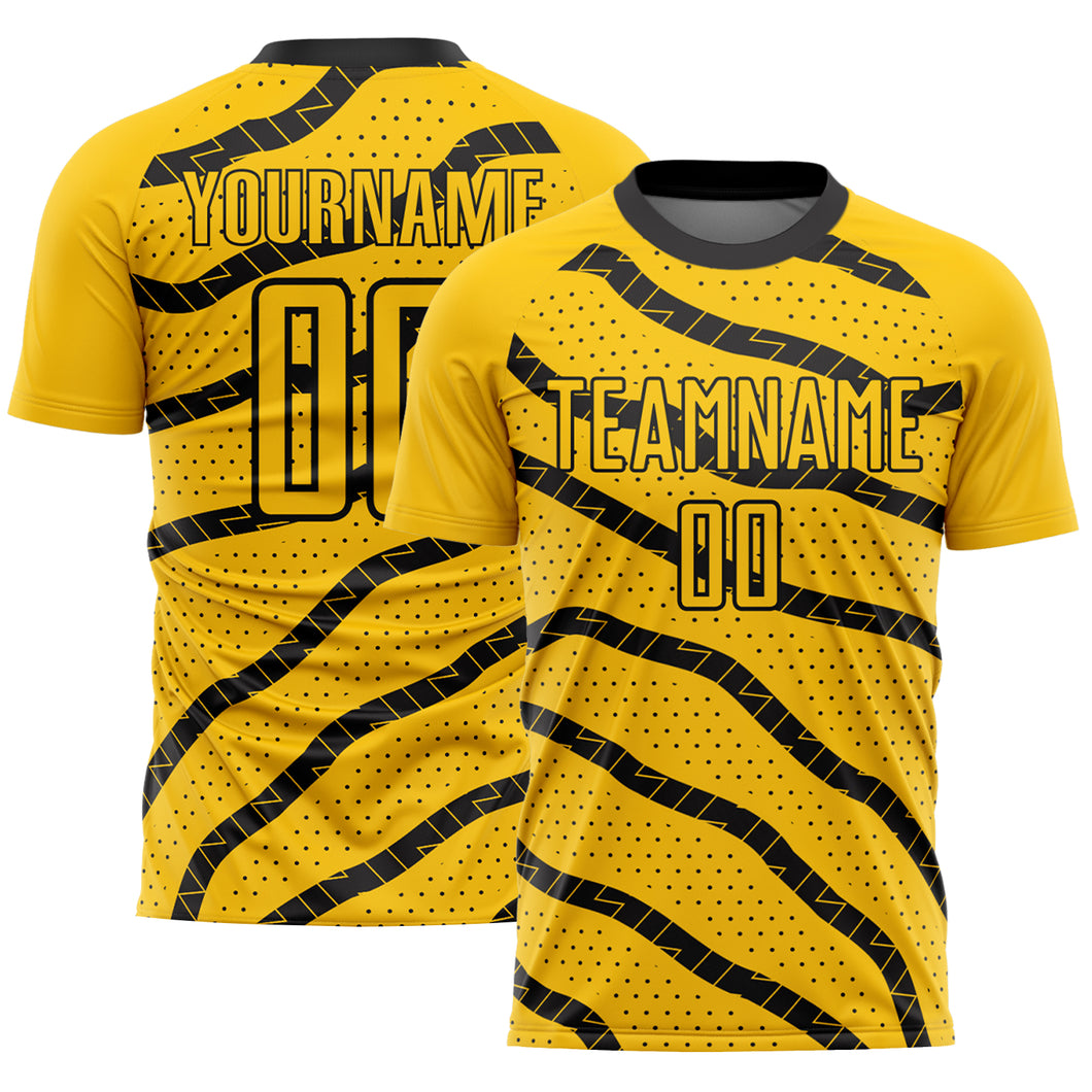 Custom Yellow Black Lines And Dots Sublimation Soccer Uniform Jersey