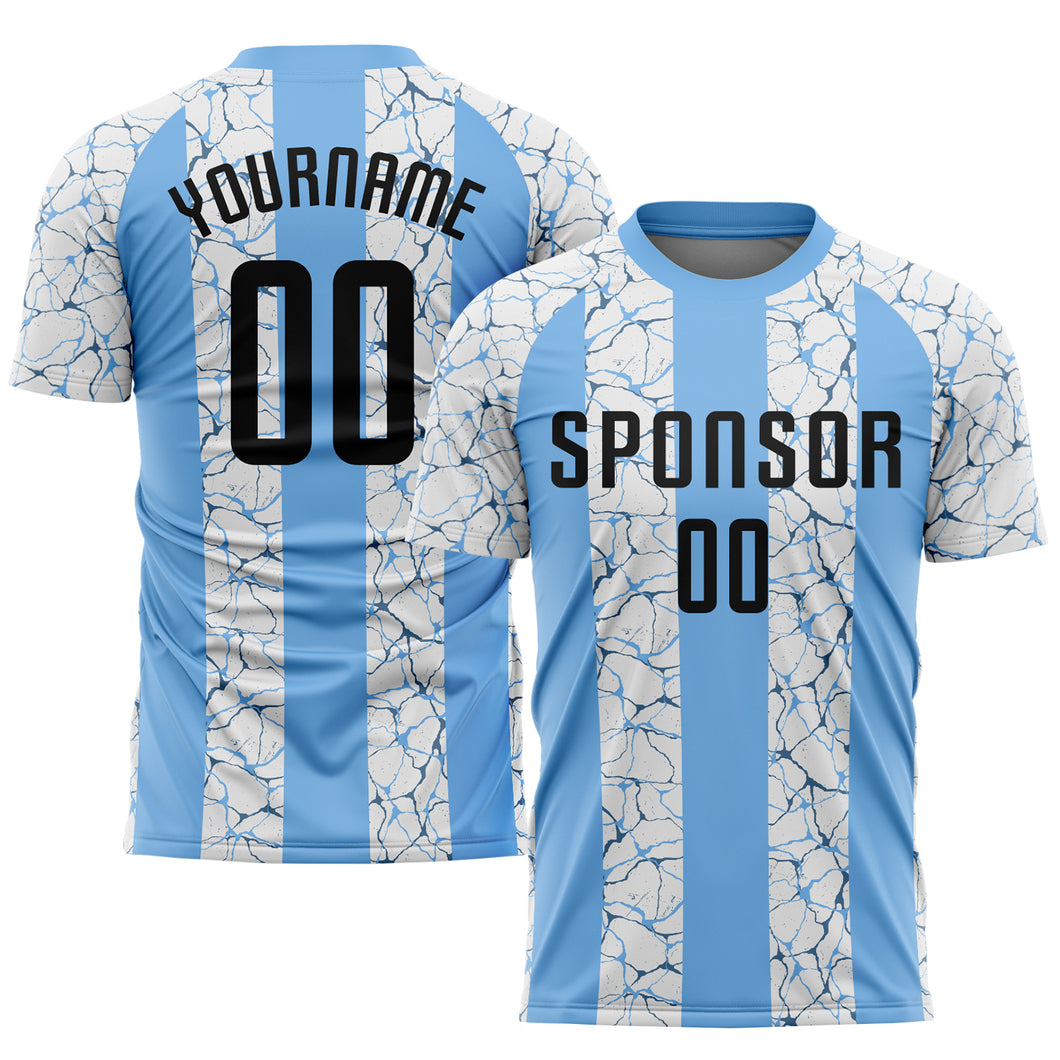 Custom Light Blue Black-White Sublimation Soccer Uniform Jersey