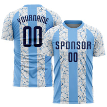 Load image into Gallery viewer, Custom Light Blue Navy-White Sublimation Soccer Uniform Jersey
