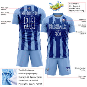 Custom Light Blue Royal-White Abstract Stripes Sublimation Soccer Uniform Jersey