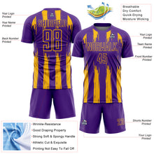 Load image into Gallery viewer, Custom Purple Gold Abstract Stripes Sublimation Soccer Uniform Jersey
