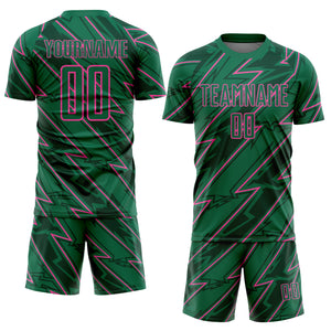 Custom Kelly Green Pink Lightning Sublimation Soccer Uniform Jersey