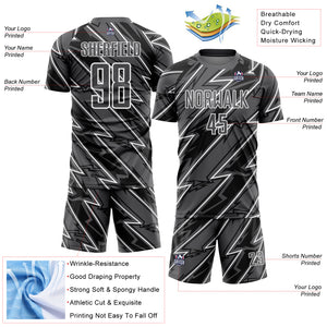 Custom Steel Gray White Lightning Sublimation Soccer Uniform Jersey