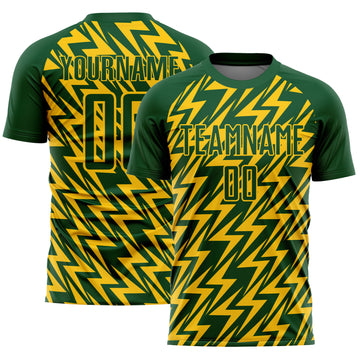 Custom Green Yellow Lightning Sublimation Soccer Uniform Jersey