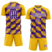 Load image into Gallery viewer, Custom Yellow Purple-White Lines Sublimation Soccer Uniform Jersey
