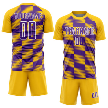 Custom Yellow Purple-White Lines Sublimation Soccer Uniform Jersey