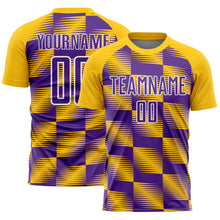 Load image into Gallery viewer, Custom Yellow Purple-White Lines Sublimation Soccer Uniform Jersey
