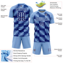 Load image into Gallery viewer, Custom Light Blue Royal-White Lines Sublimation Soccer Uniform Jersey
