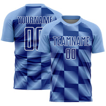 Load image into Gallery viewer, Custom Light Blue Royal-White Lines Sublimation Soccer Uniform Jersey
