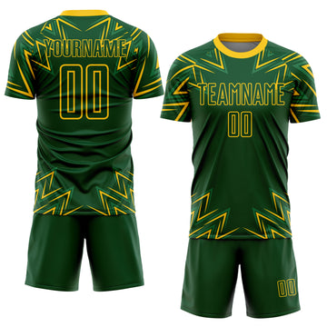 Custom Green Yellow Geometric Shapes Sublimation Soccer Uniform Jersey