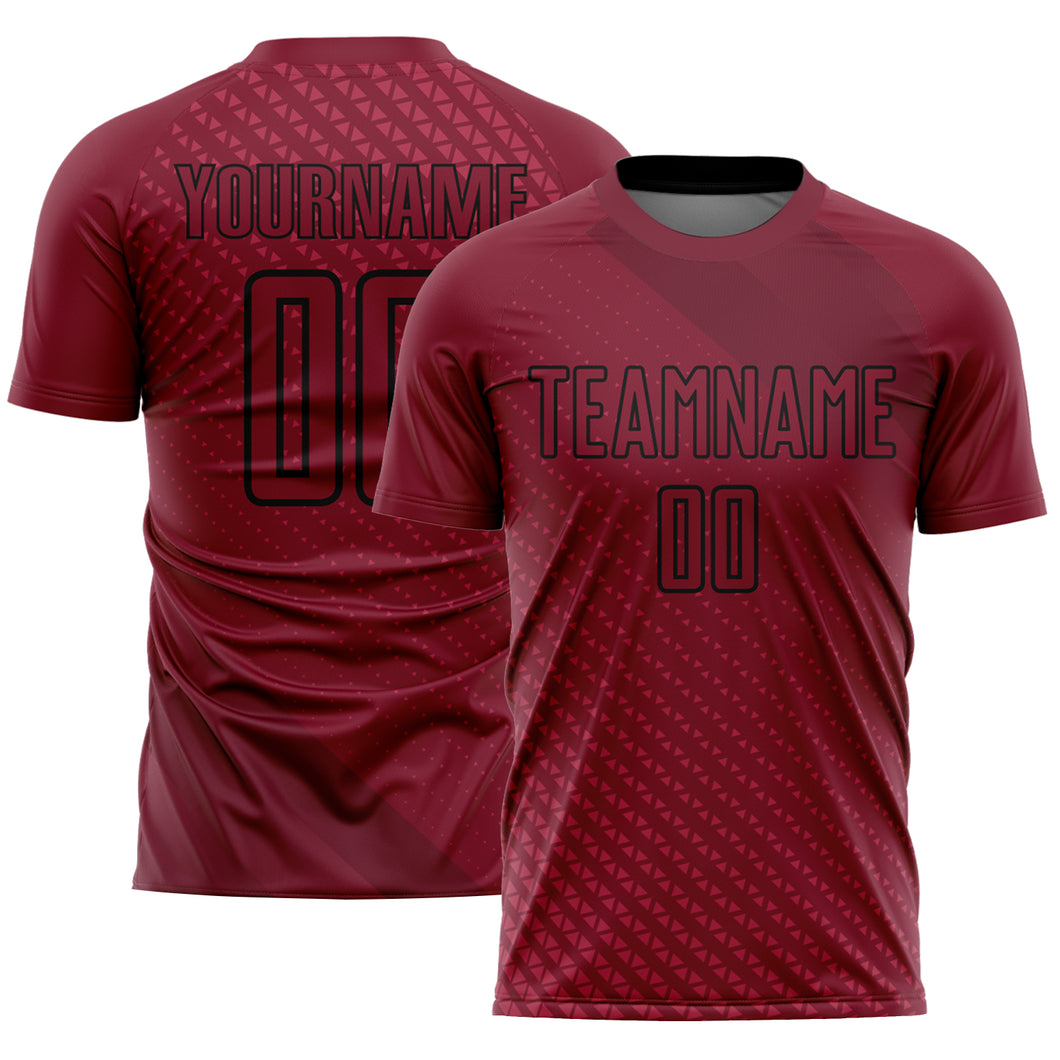 Custom Crimson Black Geometric Shapes Sublimation Soccer Uniform Jersey