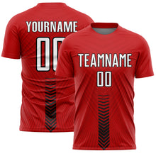 Load image into Gallery viewer, Custom Red White-Black Arrow Shapes Sublimation Soccer Uniform Jersey
