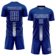 Load image into Gallery viewer, Custom Royal White Arrow Shapes Sublimation Soccer Uniform Jersey
