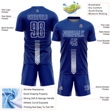 Load image into Gallery viewer, Custom Royal White Arrow Shapes Sublimation Soccer Uniform Jersey
