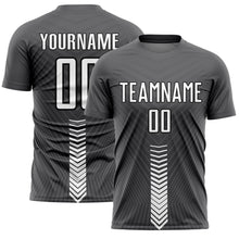 Load image into Gallery viewer, Custom Steel Gray White-Black Arrow Shapes Sublimation Soccer Uniform Jersey
