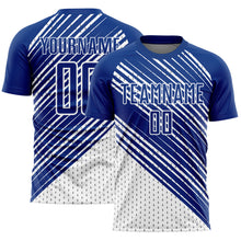 Load image into Gallery viewer, Custom Royal White Diagonal Lines Sublimation Soccer Uniform Jersey
