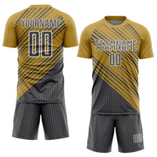 Load image into Gallery viewer, Custom Old Gold Steel Gray White Diagonal Lines Sublimation Soccer Uniform Jersey
