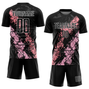 Custom Black Light Pink-Medium Pink Dripping Splatter Art Sublimation Soccer Uniform Jersey