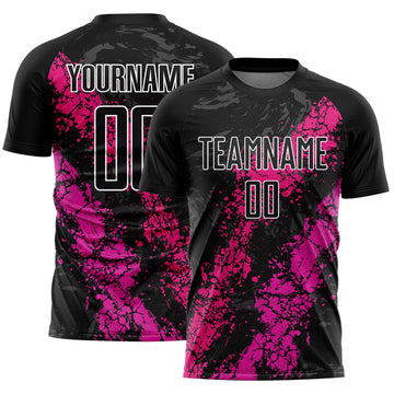 Custom Black Hot Pink-Deep Pink Dripping Splatter Art Sublimation Soccer Uniform Jersey