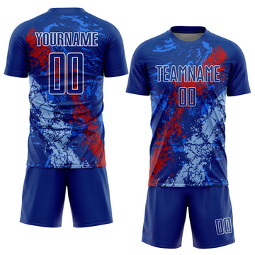 Custom Royal Red-Light Blue Dripping Splatter Art Sublimation Soccer Uniform Jersey