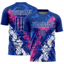 Load image into Gallery viewer, Custom Royal Pink-White Dripping Splatter Art Sublimation Soccer Uniform Jersey
