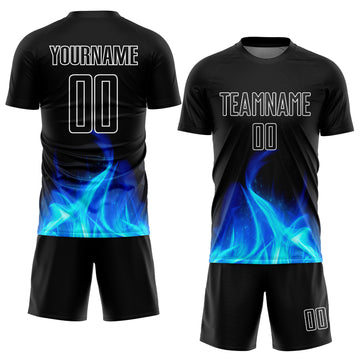 Custom Black White Flame Sublimation Soccer Uniform Jersey