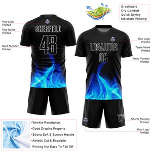 Custom Black White Flame Sublimation Soccer Uniform Jersey