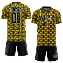 Load image into Gallery viewer, Custom Yellow Black-White Geometric Shapes Sublimation Soccer Uniform Jersey
