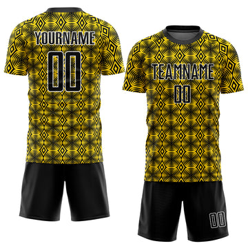 Custom Yellow Black-White Geometric Shapes Sublimation Soccer Uniform Jersey