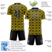 Load image into Gallery viewer, Custom Yellow Black-White Geometric Shapes Sublimation Soccer Uniform Jersey
