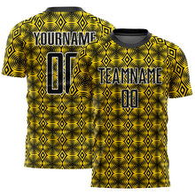 Load image into Gallery viewer, Custom Yellow Black-White Geometric Shapes Sublimation Soccer Uniform Jersey
