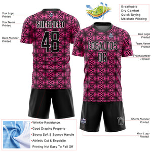 Custom Pink Black-White Geometric Shapes Sublimation Soccer Uniform Jersey