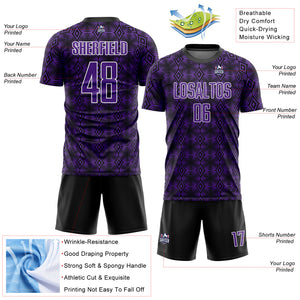 Custom Purple Black-White Geometric Shapes Sublimation Soccer Uniform Jersey