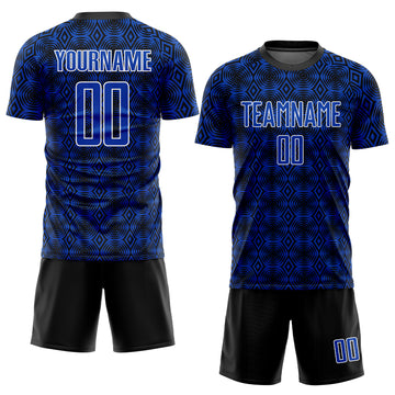 Custom Thunder Blue Black-White Geometric Shapes Sublimation Soccer Uniform Jersey