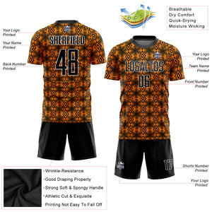 Custom Orange Black-White Geometric Shapes Sublimation Soccer Uniform Jersey