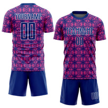 Load image into Gallery viewer, Custom Pink Royal-White Geometric Shapes Sublimation Soccer Uniform Jersey
