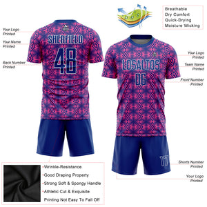 Custom Pink Royal-White Geometric Shapes Sublimation Soccer Uniform Jersey