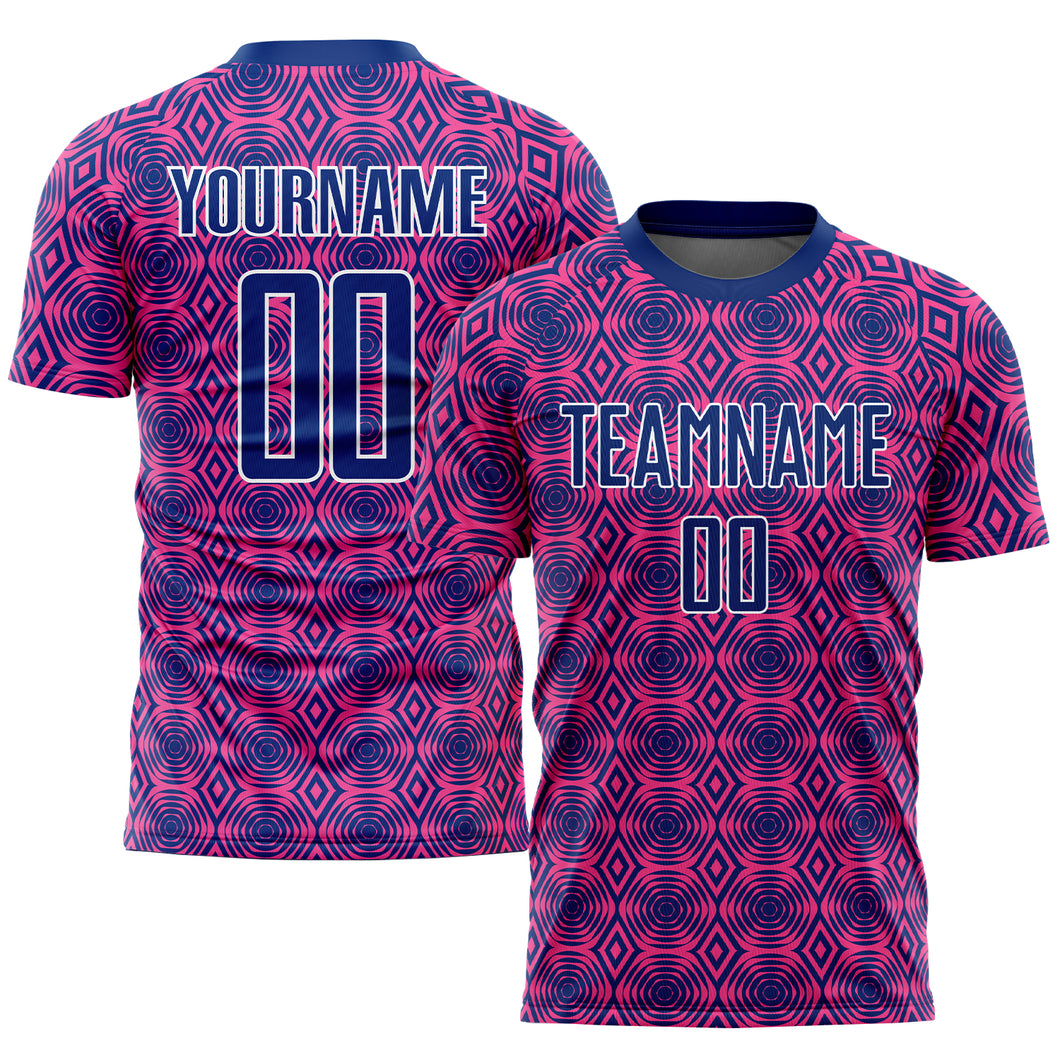 Custom Pink Royal-White Geometric Shapes Sublimation Soccer Uniform Jersey