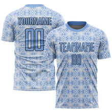 Load image into Gallery viewer, Custom Light Blue Black-White Geometric Shapes Sublimation Soccer Uniform Jersey
